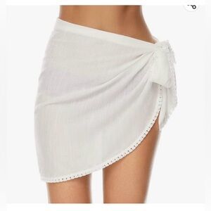 Lecieldusoir White Wrap Sarong Skirt Swim Cover-Up W/ Frayed Fringe Edges Sz XL
